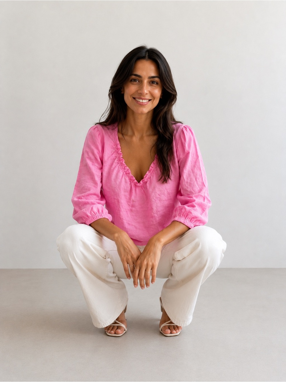 Women's Pink V-Neck Short Sleeve Tee